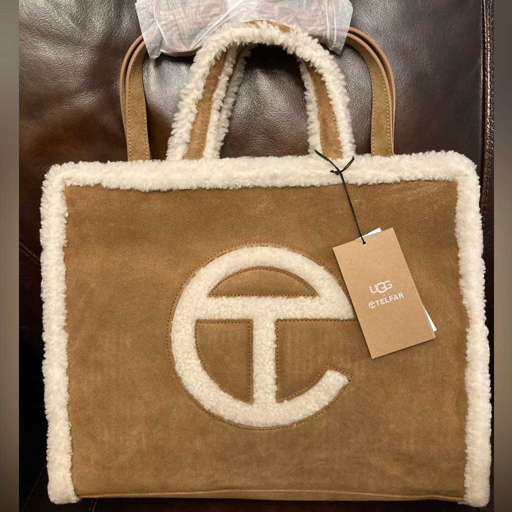 TELFAR x UGG Medium Chestnut-Coloured Suede and Sheepskin Shopping Bag